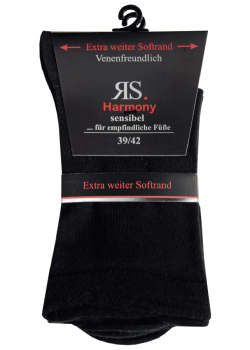 RS. Harmony 11124 Gesundheitssocken ohne Gummi SCHWARZ 35-38, 39-42