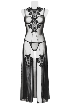 GREY VELVET 15264 Set Longtop / Robe, String & Strümpfe S - XL