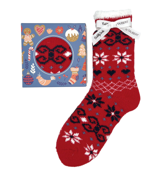 TAUBERT 222124-588-rot KUSCHELSOCKEN Happy Christmas in Box