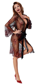 LINA LIND 4903-7-1 Peignoir / Kimono BEATRIX schwarz rot S - 3XL