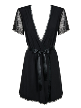 Preview: OBSESSIVE Peignoir / Kimono MIAMOR mit String schwarz S - XL
