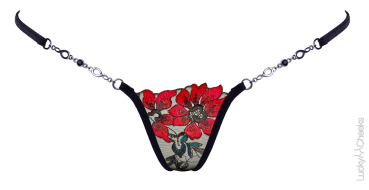 LUCKY CHEEKS Sonderpreis Luxury V-String CHR. FLOWER black - LC305CFBV Gr. XL