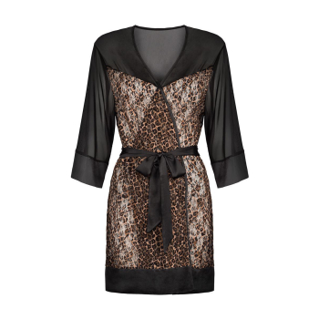 OBSESSIVE Peignoir / Kimono ALLUNES schwarz leo XXL - XXXL