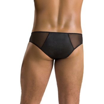 PASSION 042 Slip Lederoptik und Tüll S-XXXL schwarz PM10013