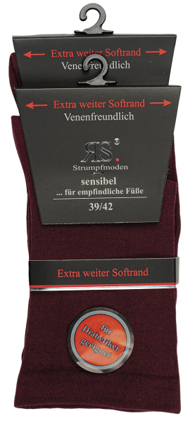 10 Paar RS. Harmony 11127 Gesundheitssocken ohne Gummi BORDEAUX 35-38, 39-42