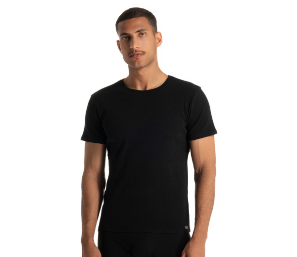 BRUNO BANANI 22042903 Unterhemd Rundhals halbarm FINE RIB schwarz / weiß