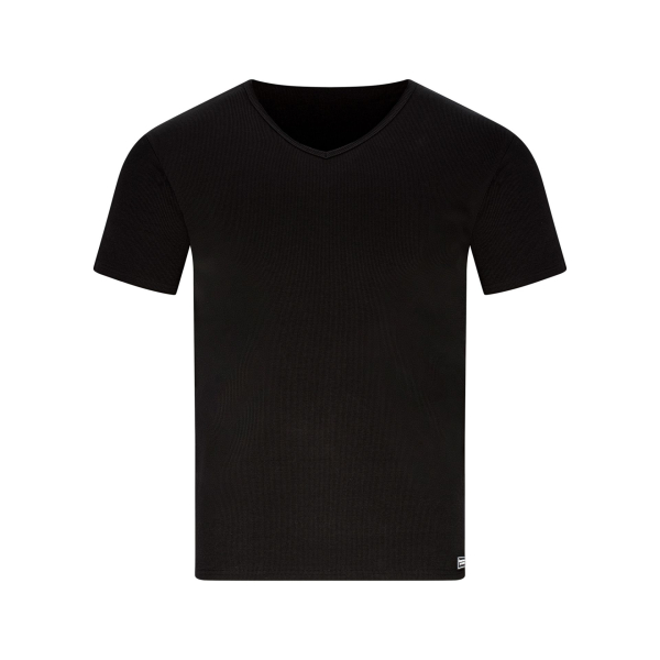 BRUNO BANANI 22052903 Unterhemd V Ausschnitt halbarm FINE RIB schwarz / weiß