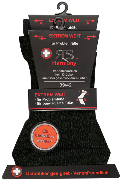 10 Paar RS. Harmony 31129 Gesundheitssocken EXTRA WEIT SCHWARZ 39-42, 43-46