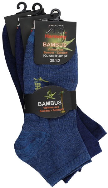 9 Paar RS. Harmony 43012 BAMBUS Kurzstrumpf 3 Größen blautöne