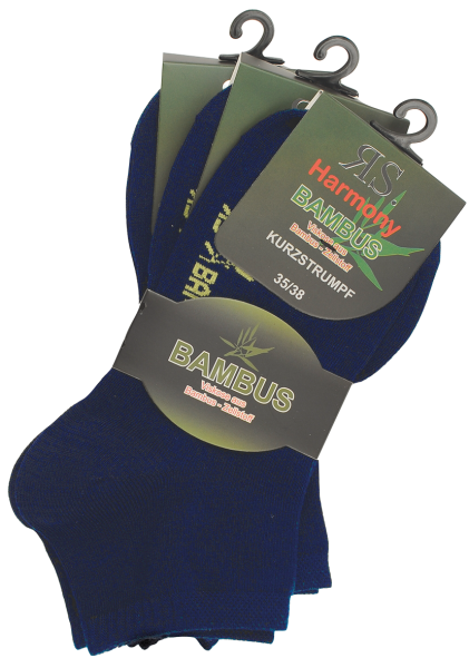 9 Paar RS. Harmony 43013 BAMBUS Kurzstrümpfe marine 3 Größen
