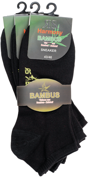 9 Paar RS. Harmony 43024 BAMBUS Sneaker Socken schwarz 3 Größen