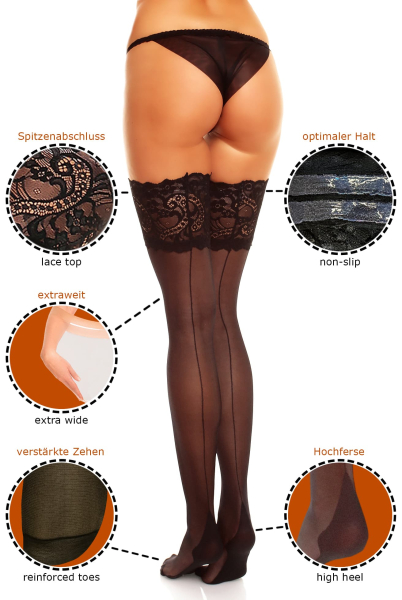 GLAMORY Couture 20 Halterlose Naht Strümpfe Gr. 40 - 62 in schwarz G-50315
