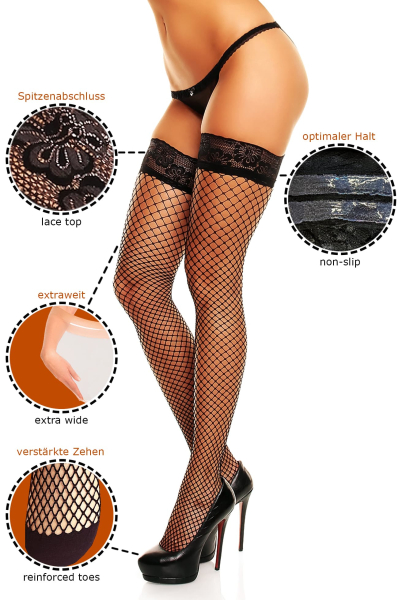 GLAMORY Mesh Halterlose Netzstrümpfe schwarz Gr. 40 - 62 G-50352