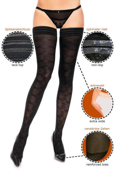GLAMORY Dune 50 Halterlose Strümpfe Schottisch Gr. 40 - 62 schwarz G-50502