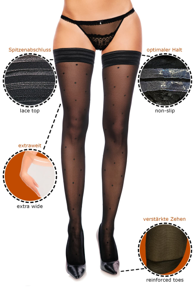 GLAMORY Dotty 30 Halterlose Strümpfe Punkte Gr. 40 - 62 schwarz G-50503