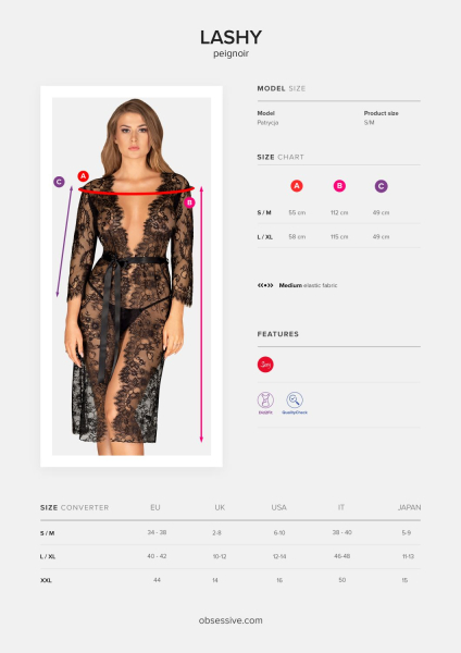 OBSESSIVE Peignoir / Robe LASHY mit String schwarz S - XL