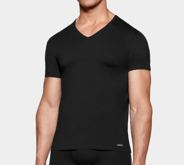 IMPETUS i1351023 Cotton Modal UNTERHEMD halbarm V-Ausschnitt schwarz i020