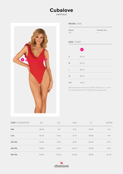 OBSESSIVE 20993 Badeanzug CUBALOVE Größe S, M, L, XL rot