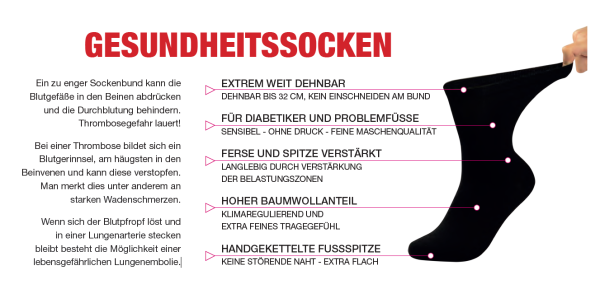9 Paar RS. Harmony 11140 Gesundheitssocken  DIABETIKER ohne Gummi SCHWARZ 35-38, 39-42