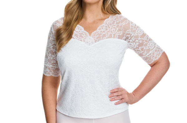 SUSA 5576 Dirndl Spitzenshirt 1/2 Arm Gr. 32 - 44 weiß 003