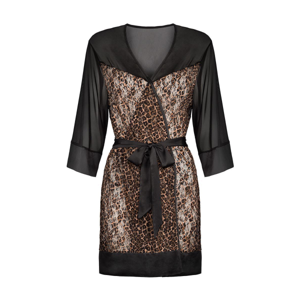 OBSESSIVE Peignoir / Kimono ALLUNES schwarz leo XXL - XXXL