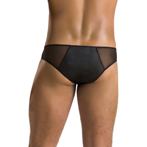 PASSION 042 Slip Lederoptik und Tüll S-XXXL schwarz PM10013