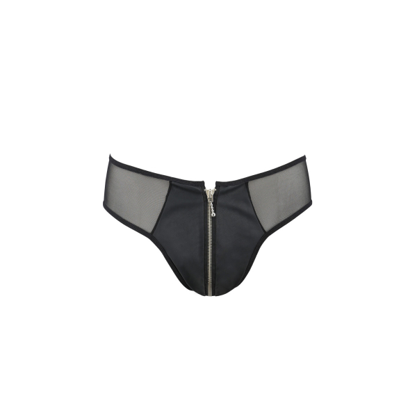 PASSION 042 Slip Lederoptik und Tüll S-XXXL schwarz PM10013